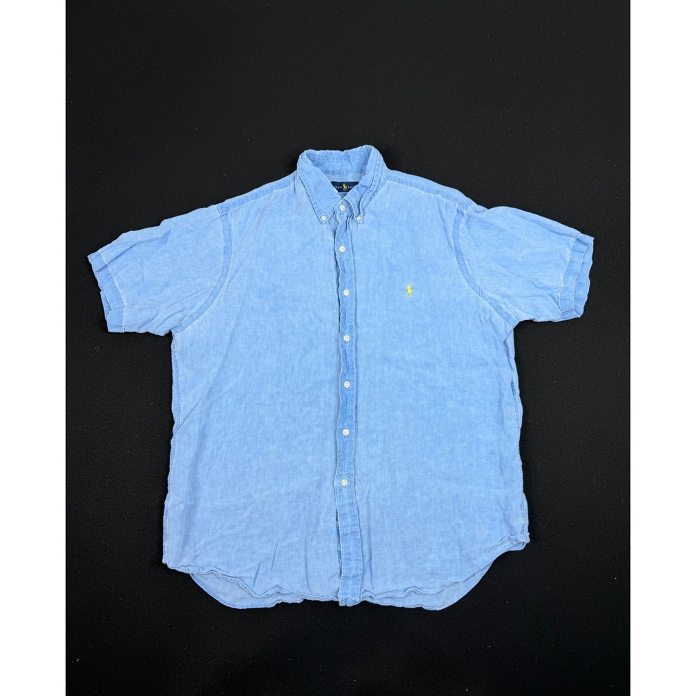 Polo Ralph Lauren Mens XL 100% Linen Short Sleeve Button Down Pony Logo Shirt